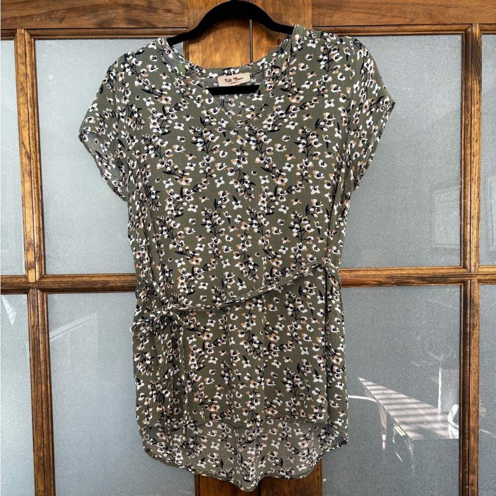 Green Floral Print Maternity Blouse